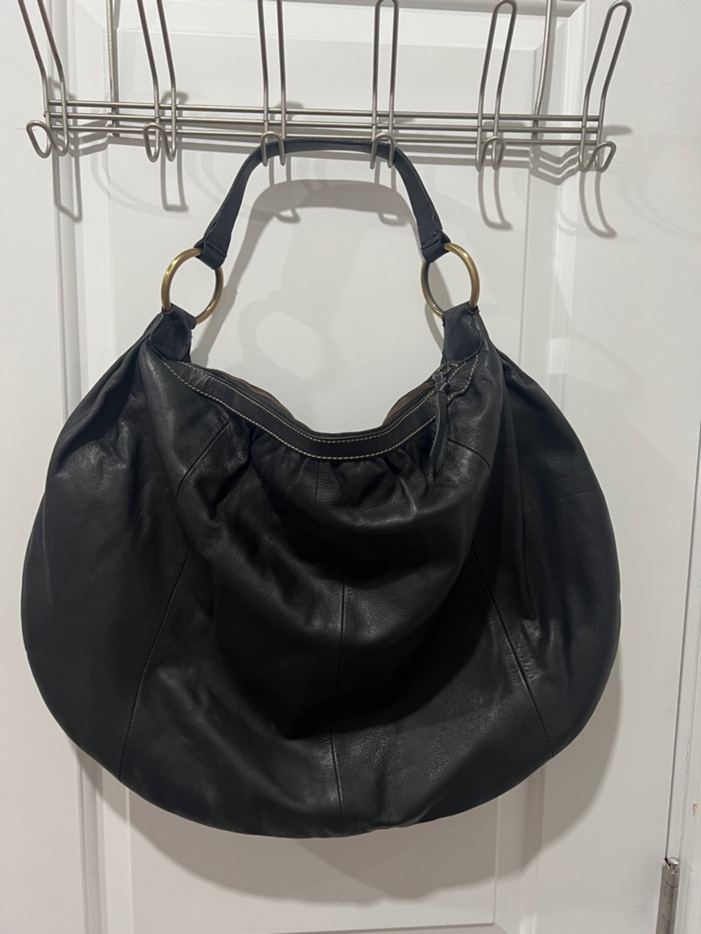 Michael Rome Designs Large Classic Black Leather Hobo Bag Made in Italy